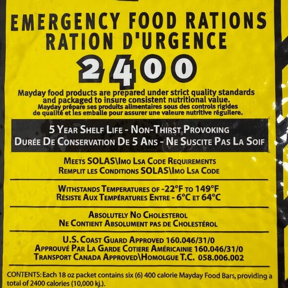 3 Day Food Bar Supply Emergency SurvivalFood Rations Mayday 2400 Calorie Pack - Picture 2 of 6